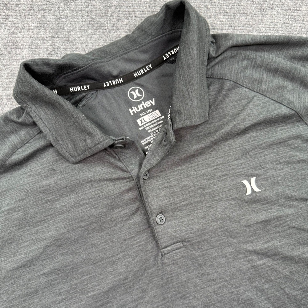 Hurley Mens XL Gray Heathered Performance Polo Shirt Short Sleeve Logo XL